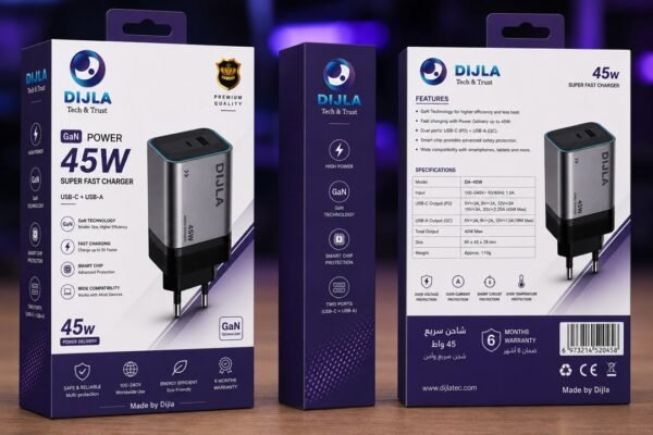 DIJLA 45W GaN USB-C Super Fast Charger | Power Delivery (PD) Wall Adapter for Smartphones, Tablets & USB-C Devices
