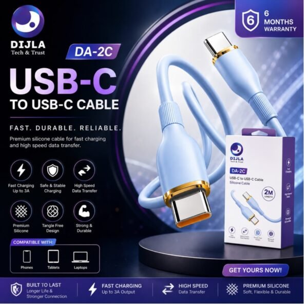 Untitled design DIJLA DA-1C USB-A to USB-C Nylon Braided Fast Charging Cable – 2M