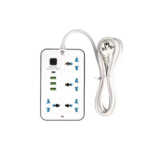 Untitled design(1) DIJLA H33U Universal Power Strip with 4 AC Outlets & 3 USB Ports + USB-C – 10A